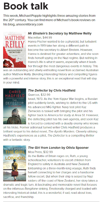 Canberra Weekly Column - Historical Fiction - 16 Thursday 2023