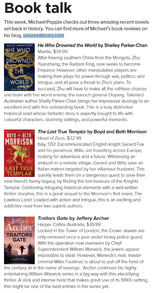 Canberra Weekly Column - Historical Fiction - 28 September 2023